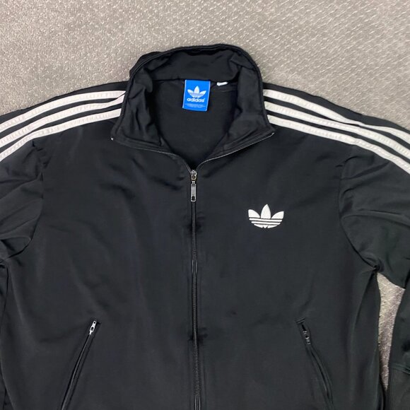 Adidas Track Jackeet Men's Large Black White 3 Stripe Originals Firebird Trefoil - Picture 4 of 12